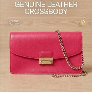 Furla Hot Pink Leather Chain Crossbody with Gold Hardware